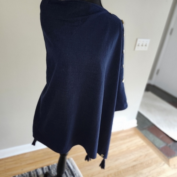 Navy Blue Button-Detail Poncho - Picture 5 of 5